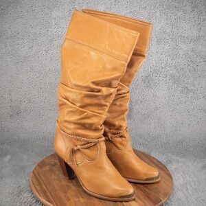 Retro VINTAGE LEATHER COWBOY SLOUCH BOOTS - ZODIAC - SIZE 9 M